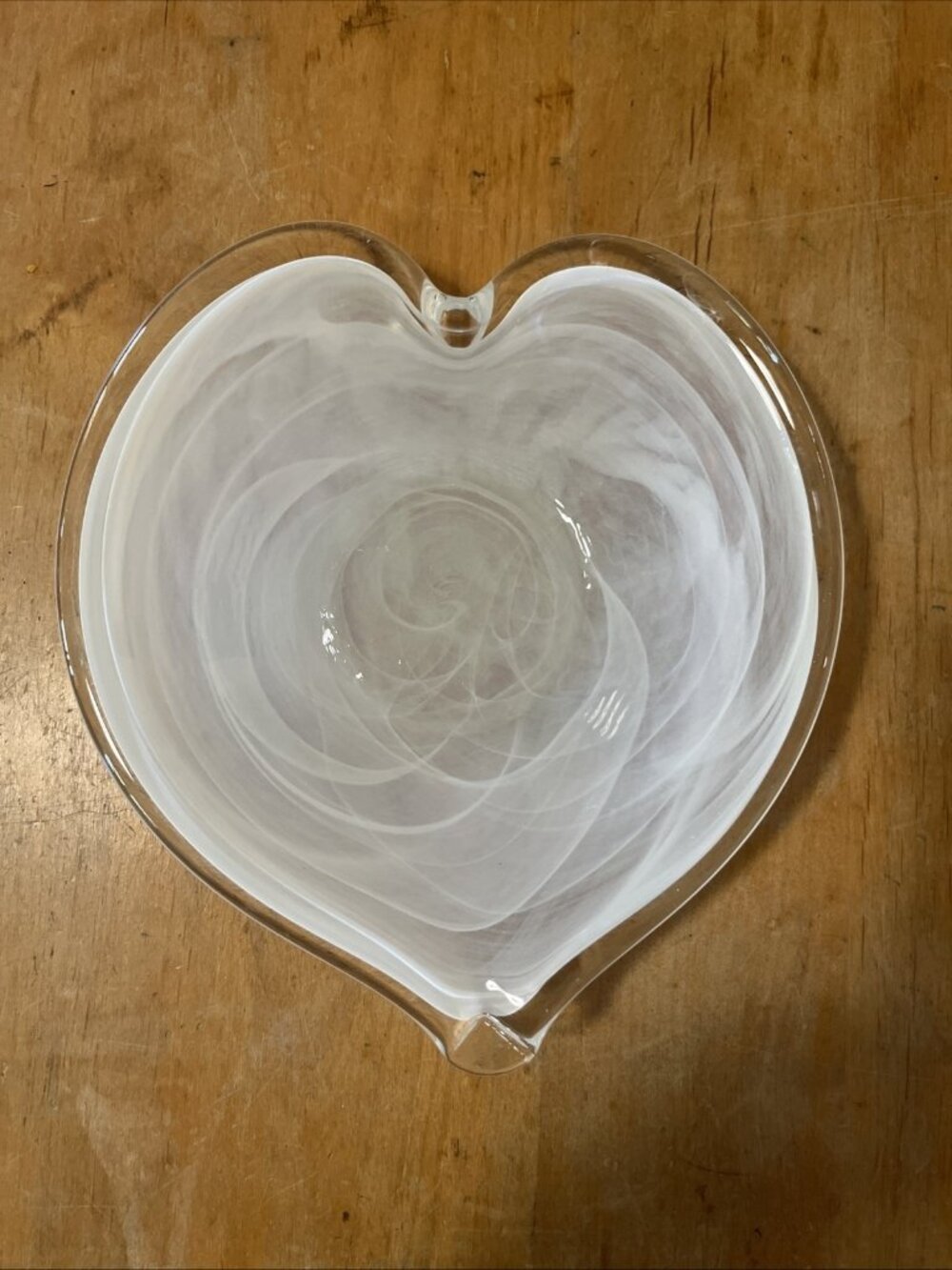 Heart Shaped Dish Glass White Marble Swirl Made In Italy 9” X 8” Blown Glass